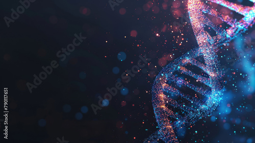 Glowing dna strand with particles