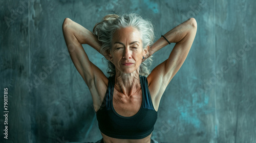 Mid aged woman doing yoga