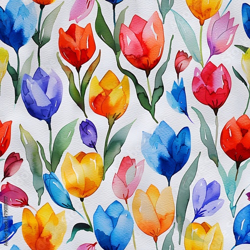 Seamless pattern with watercolor tulips
