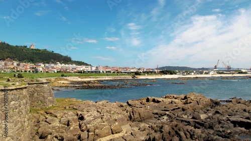 Arriving at Viana do Castelo from the sea - aerial establishing shot