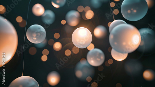 Luminescent orbs of light floating against a velvety black backdrop, casting an ethereal glow upon the scene. photo
