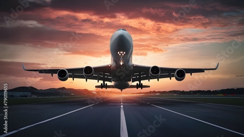 Airplane landing on airport runway.