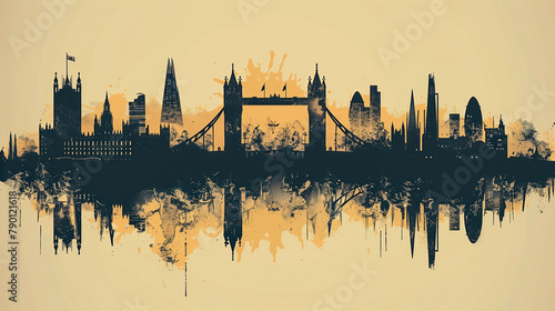 Artist illustration of London city sights and travel. 