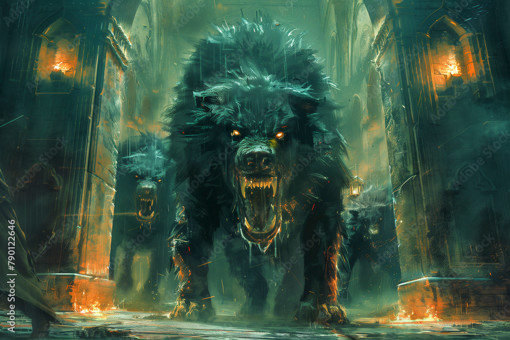 ภาพประกอบสต็อก Cerberus the hound that guards the gates to the ...