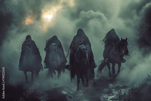 Four Horsemen of the Apocalypse, biblical prophecy. Riders of end times.  photo