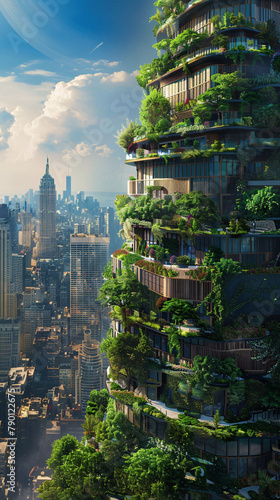 futuristic cityscape where organic architecture seamlessly blends with urban landscapes © Jameswa