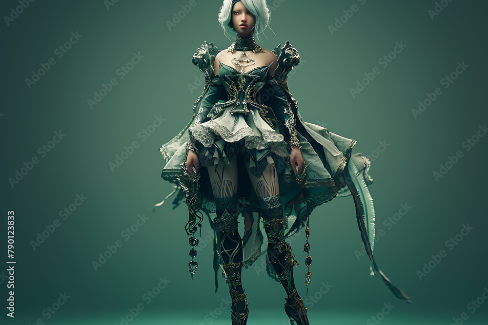 Stylish fantasy character in full body, depicted in captivating cartoon style attire, perfect for whimsical design projects