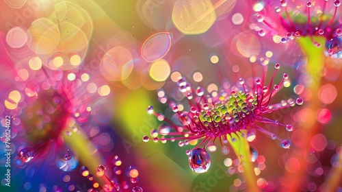Vibrant macro dewdrops on sundew plant