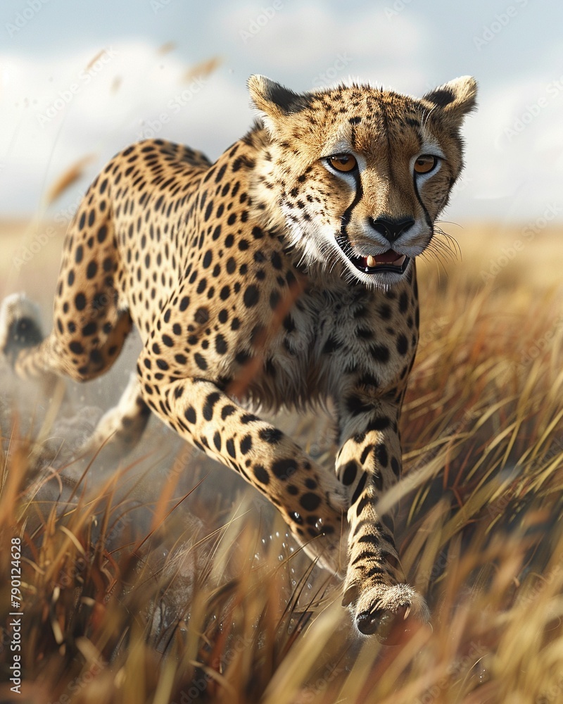 Random cheetah sprinting across grasslands, photorealistic image under natural lighting ,ultra HD,clean sharp Random cheetah sprinting across grasslands, photorealistic image under natural lighting ,ultra HD,clean sharp