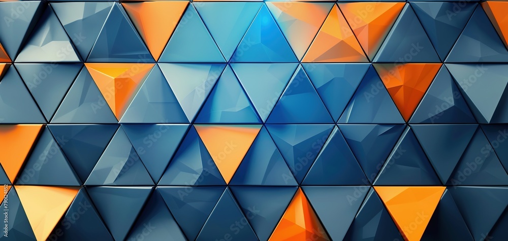 Abstract blue orange geometric futuristic technology texture with triangular 3d triangles shapes pattern wall background banner illustration Abstract blue orange geometric futuristic technology texture with triangular 3d triangles shapes pattern wall background banner illustration