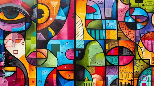 Vibrant urban street art - colorful graffiti wall with abstract design