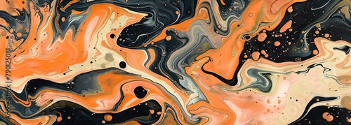 Abstract organic swirls in orange and black tones