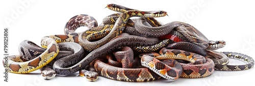 Animals reptiles snakes banner panorama long - Collection of popular snakes lying, isolated on white background photo