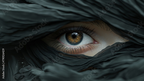 illustration of an eye covered with black cloth photo