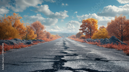 Cracks and holes in the asphalt on the road. Maintenance of regional roads, route repairs