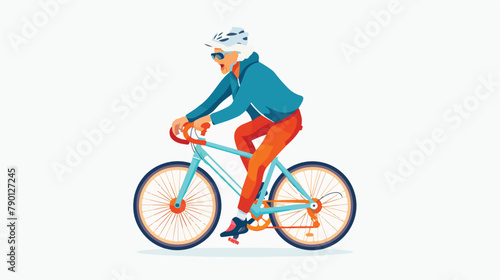 Fototapeta Naklejka Na Ścianę i Meble -  Elderly female character riding bicycle in sportswear