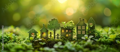 Papercut of sustainable city with natural forest, Ai generate