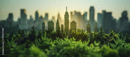 Papercut of sustainable city with natural forest, Ai generate