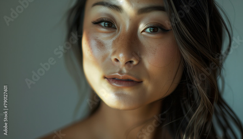 Close-Up Portrait of a Young Woman Showcasing Natural Beauty and Delicate Features 