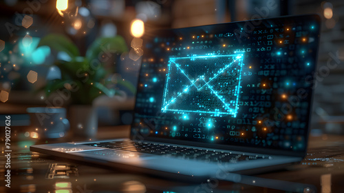 Email icon. Spam link on the laptop. Icon Email on laptop virtual screen hologram technology theme, business mail, official mail, Electronic mail. © photo for everything