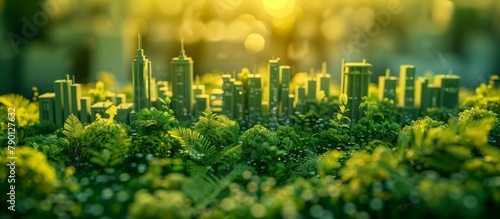 Papercut of sustainable city with natural forest, Ai generate