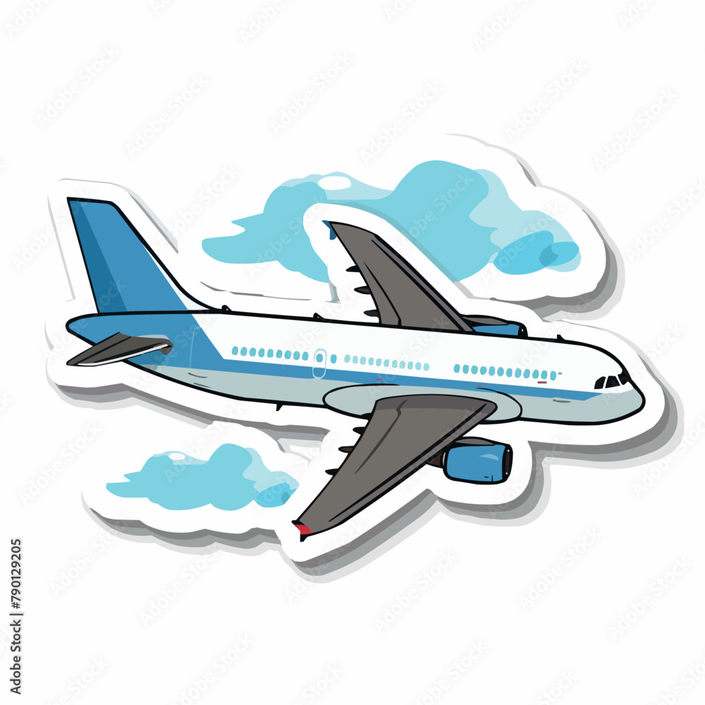 Naklejka premium a cartoon airplane flying in the sky with clouds