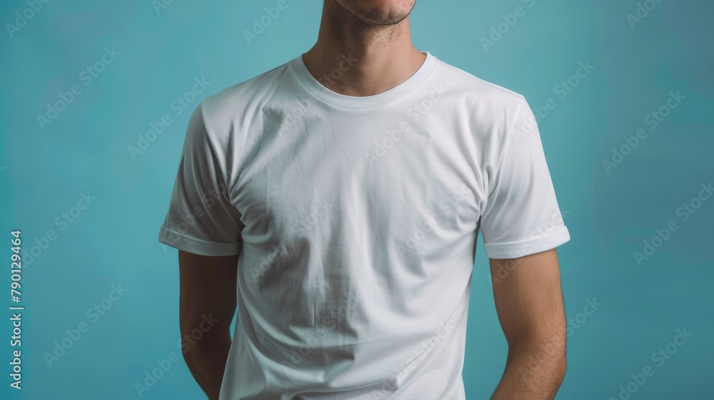 Close up of young man wearing blank t-shirt, shirt front and back isolated. Close up of young man wearing blank t-shirt, shirt front and back isolated.