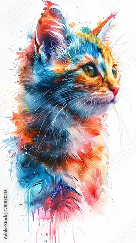 Kitty artistic design poster in watercolor style vertical wallpaper painting