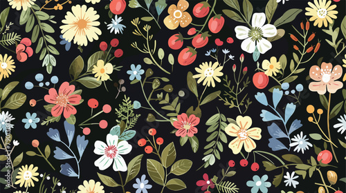 Floral seamless pattern with flowering plants and ber photo