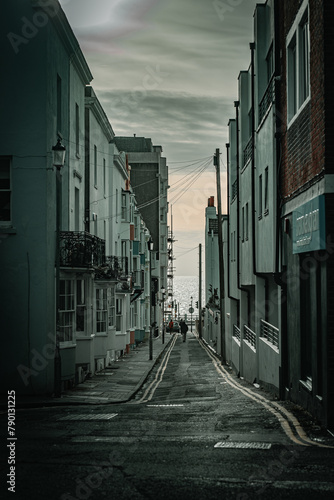 Street with old build houses in Brighton, East Sussex, UK