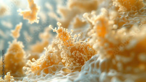 Microscopic Close-up View of Fungal Spores in Vivid Detail