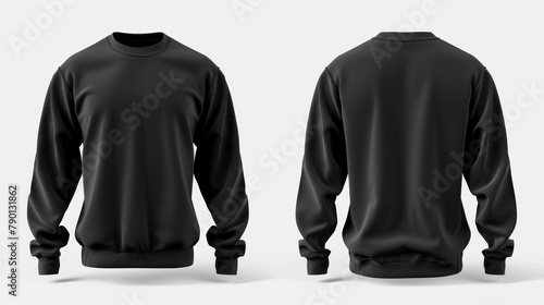 An isolated white background shows a black sweater template. A long sleeved sweater with a clipping path, a hoodie mockup for design mockups for print.