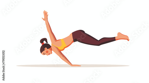 Girl in Astavakrasana handbalancing yoga pose. Happy