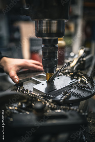 Photography Countersinking thick metal parts to required size on a old mill machine