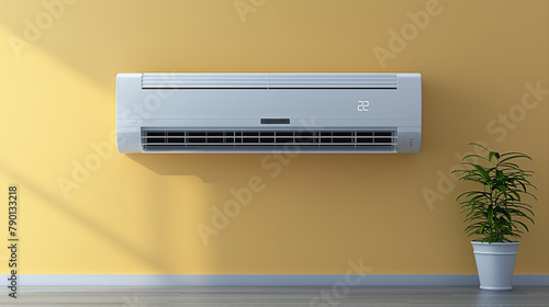 air conditioner on a yellow wall