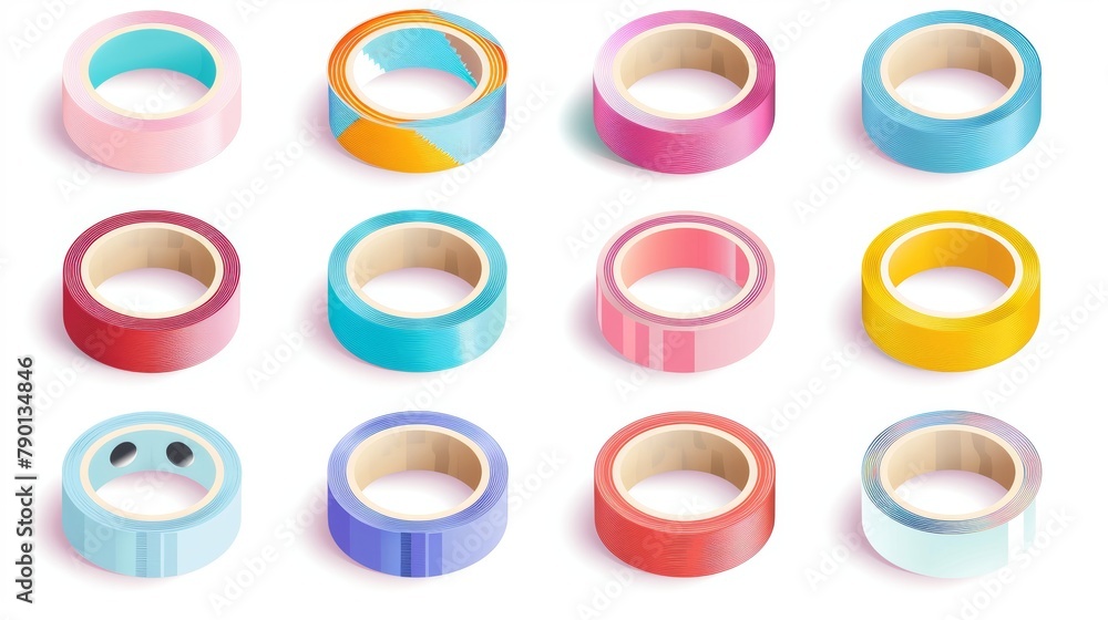 This is a set of adhesive tapes on a white background isolated from each other. This is a set of adhesive tapes on a white background isolated from each other.