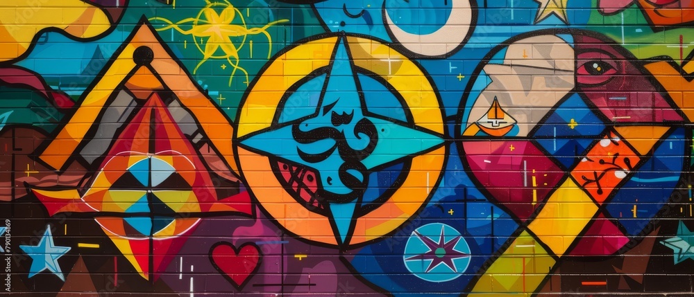 Fototapeta premium A vibrant mural depicting the peaceful coexistence of multiple religions