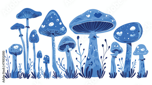 Group of inedible psychedelic blue mushrooms isolated photo