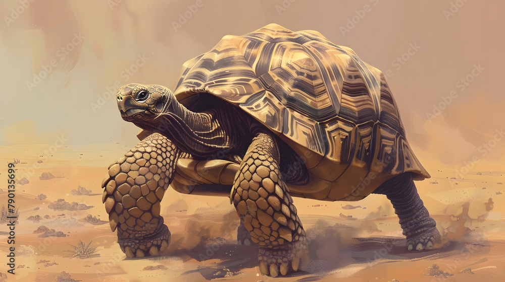 A tortoise in a sturdy shell armor. radiating resilience with its slow pace and unique appearance.  - obrazy, fototapety, plakaty 