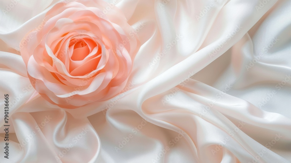 Decorative light luxury elegant background with space for design. Birthday, newborn, wedding, or valentine. Romance, tenderness. Pink rose peach white silk satin. Creases in fabric. Tabletop view, Decorative light luxury elegant background with space for design. Birthday, newborn, wedding, or valentine. Romance, tenderness. Pink rose peach white silk satin. Creases in fabric. Tabletop view,