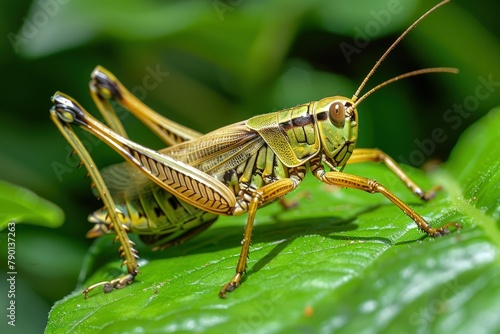 a close up of a grasshopper on a leaf © Kevin