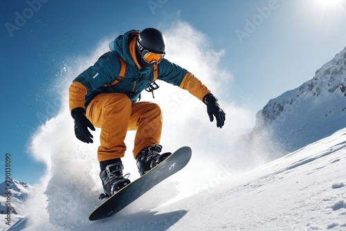 High-Flying Adventure: Snowboarder Carves through Fresh Powder