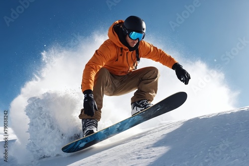 High-Flying Adventure: Snowboarder Carves through Fresh Powder