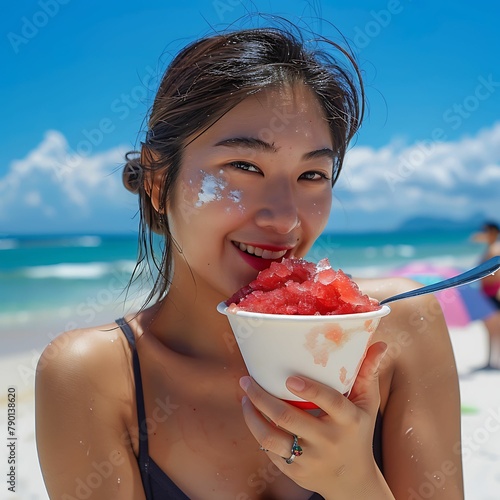 Women holding shaved ice
