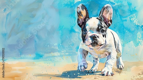 Watercolor painting of a french bulldog puppy in a yard © Pixel Palette