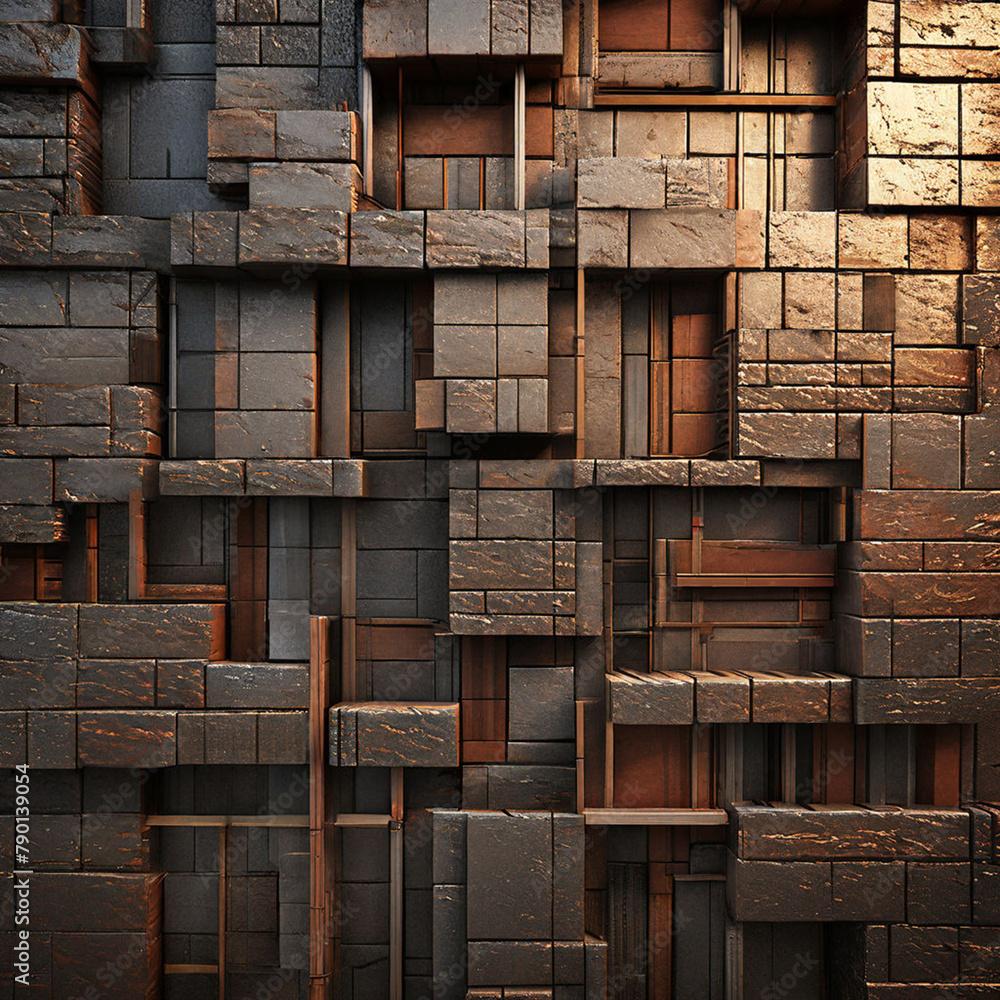 Wall made of bricks in orange and brown colors, brick wall background in a square tile pattern Wall made of bricks in orange and brown colors, brick wall background in a square tile pattern