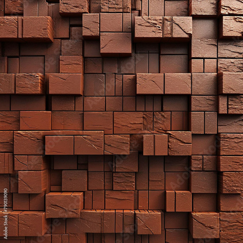 Wall made of bricks in orange and brown colors, brick wall background in a square tile pattern