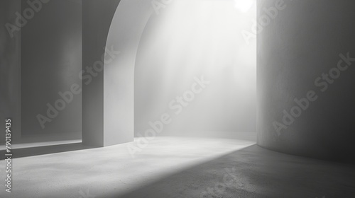 An empty room interior space with light illuminating the background wall. 3D illustration