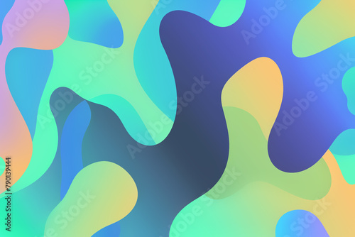Abstract wavy background in green, cyan, blue, yellow, and purple colors. Wallpaper, background.