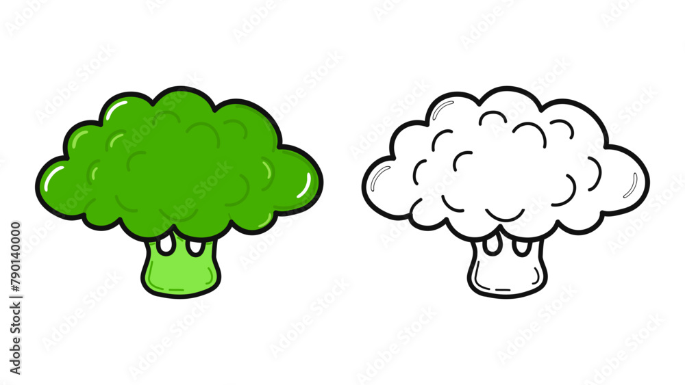 Funny cute happy Broccoli characters bundle set. Vector hand drawn cartoon kawaii character illustration icon. Cute Broccoli. Outline cartoon illustration for coloring book Funny cute happy Broccoli characters bundle set. Vector hand drawn cartoon kawaii character illustration icon. Cute Broccoli. Outline cartoon illustration for coloring book